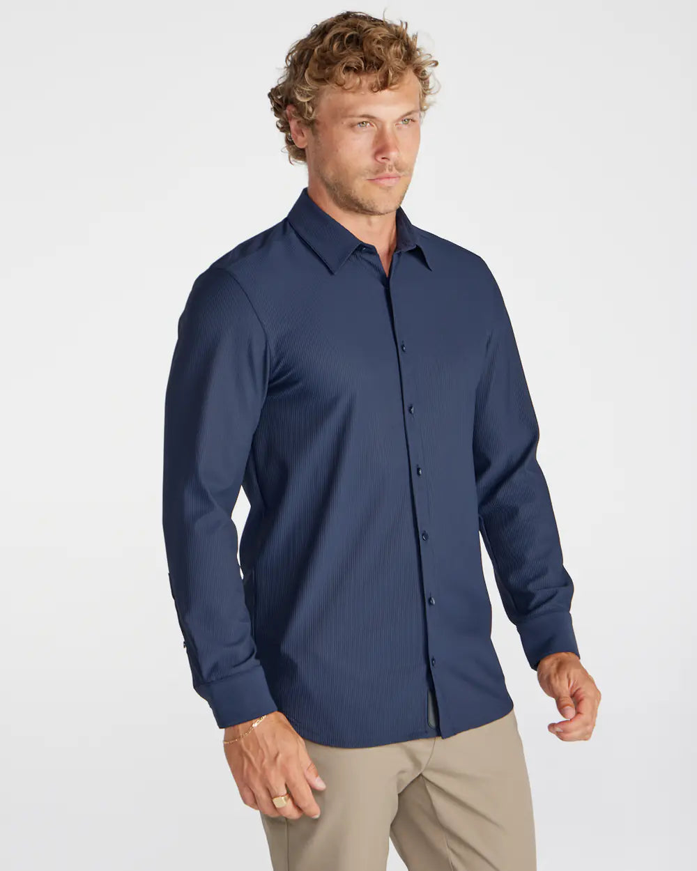 Ribbed+ Long Sleeve Button Down