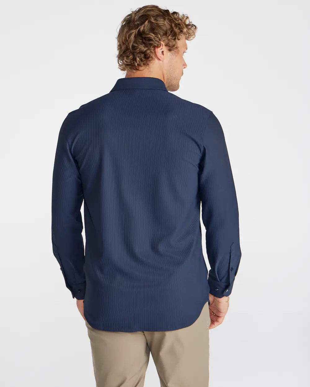 Ribbed+ Long Sleeve Button Down
