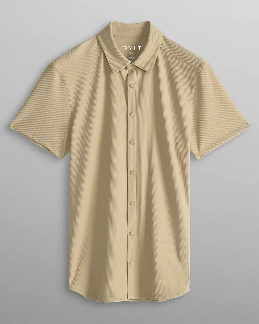 Ribbed+ Short Sleeve Button Down