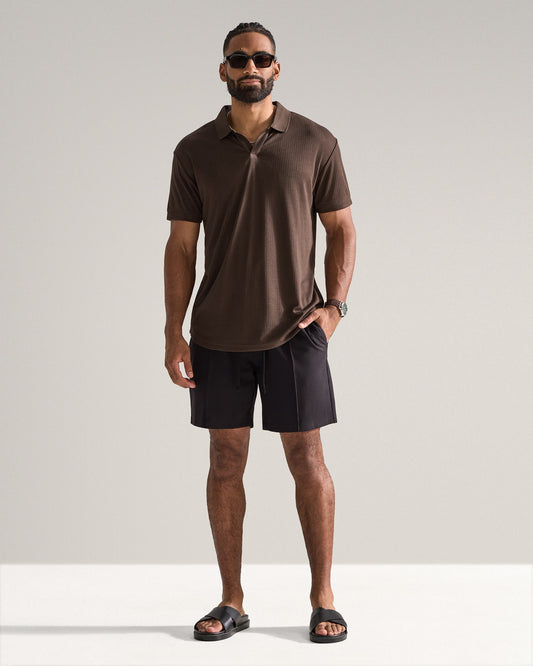 Ribbed Short Sleeve Open V Polo